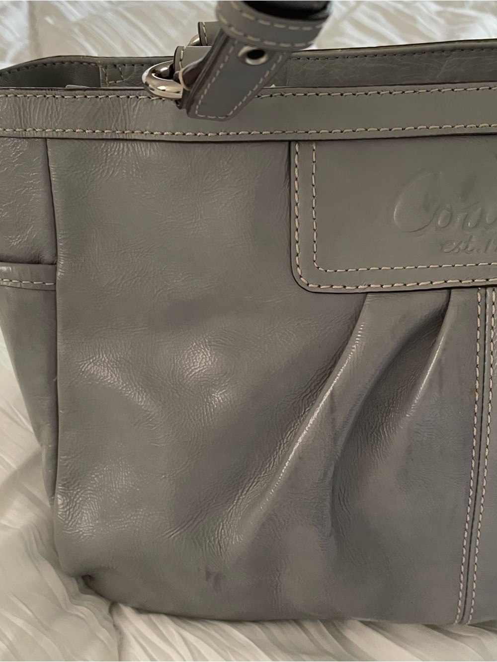 Vintage Coach Grey Leather Small Tote Bag - Picture 3 of 8